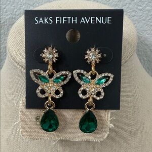 Saks Fifth Avenue Gold and Emerald Butterfly Earrings
